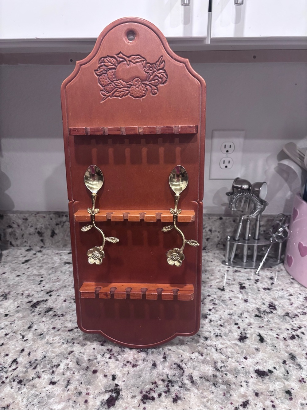 Vintage Wooden Spoon Display rack 1980s cottagecore grandmacore farmhouse cabin‎